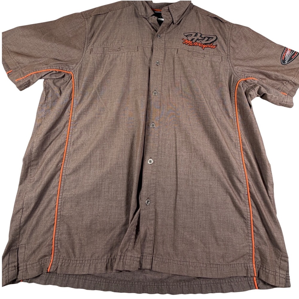 Harley-Davidson Performance Mens Brown Button Up Shirt XL Patch Sleeve-hit